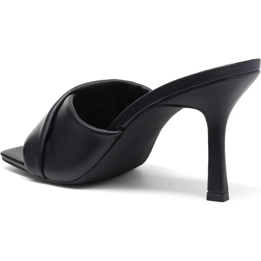 Women's Black Stiletto Heel Mules Open Toe Slip On Dress Pumps Sandal Party